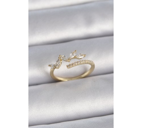 Pirinç Gold Renk Ayarlanabilir Zirkon Taşlı Yaprak Model Kadın Yüzük - TJ-BYK3378 Pirinç Gold Renk Ayarlanabilir Zirkon Taşlı Yaprak Model Kadın Yüzük - TJ-BYK3378