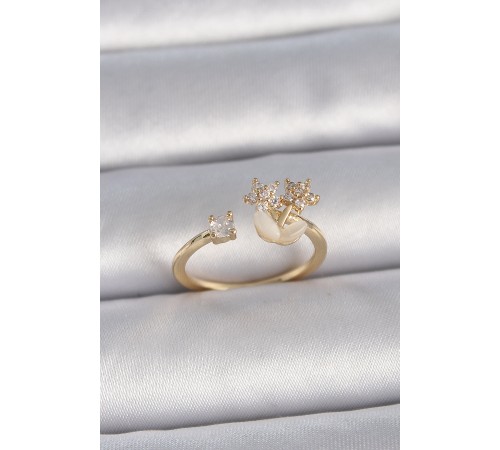 Pirinç Gold Renk Ayarlanabilir Zirkon Taşlı Yıldız Model Kadın Yüzük - TJ-BYK3396 Pirinç Gold Renk Ayarlanabilir Zirkon Taşlı Yıldız Model Kadın Yüzük - TJ-BYK3396