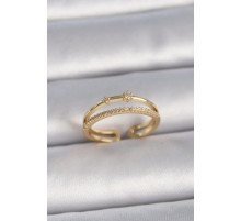 Pirinç Gold Renk Ayarlanabilir Zirkon Taşlı Kadın Yüzük - TJ-BYK3408