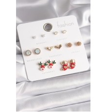 Pirinç Gold Renk 7 Çift Zirkon Taşlı Yılbaşı Temalı Kadın Küpe Seti - TJ-BKP9716
