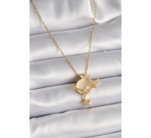 316L Çelik Gold Renk Zincir Zirkon Taşlı Sarı Mineli Ay Yıldız Model Kadın Kolye - TJ-BKO9473