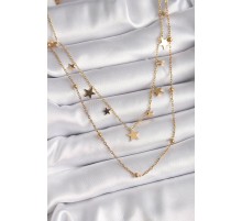 316L Çelik Gold Renk Zincir 2'Li Yıldız Model Topçuk Detay Kadın Kolye - TJ-BKO9476
