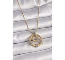316L Çelik Gold Renk Zincir Gümüş Zirkon Taşlı Madalyon Model Kadın Kolye - TJ-BKO9480