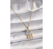 316L Çelik Gold Renk Zincir Zirkon Taşlı Bulut Model Sallantı Damla Figür Kadın Kolye - TJ-BKO9498
