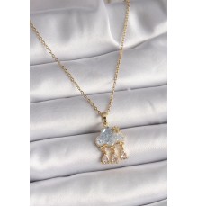 316L Çelik Gold Renk Zincir Zirkon Taşlı Bulut Model Sallantı Damla Figür Kadın Kolye - TJ-BKO9498