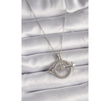 316L Çelik Gümüş Renk Zincir Zirkon Taşlı Halka Model Kadın Kolye - TJ-BKO9506