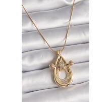 316L Çelik Gold Renk Zincir Zirkon Taşlı Vintage Model Kadın Kolye - TJ-BKO9507