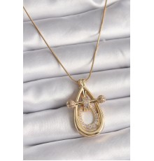 316L Çelik Gold Renk Zincir Zirkon Taşlı Vintage Model Kadın Kolye - TJ-BKO9507
