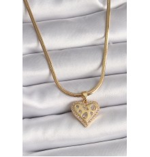 316L Çelik Gold Renk İtalyan Zincir Zirkon Taşlı Kalp Figür Kadın Kolye - TJ-BKO9510