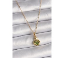 316L Çelik Gold Renk Zincir Yeşil Zirkon Taşlı Vintage Model Kadın Kolye - TJ-BKO9511