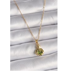 316L Çelik Gold Renk Zincir Yeşil Zirkon Taşlı Vintage Model Kadın Kolye - TJ-BKO9511