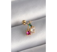 316L Çelik Gold Renk Zirkon Taşlı Kiraz Tragus Piercing - TJ-PR1226