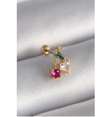 316L Çelik Gold Renk Zirkon Taşlı Kiraz Tragus Piercing - TJ-PR1226
