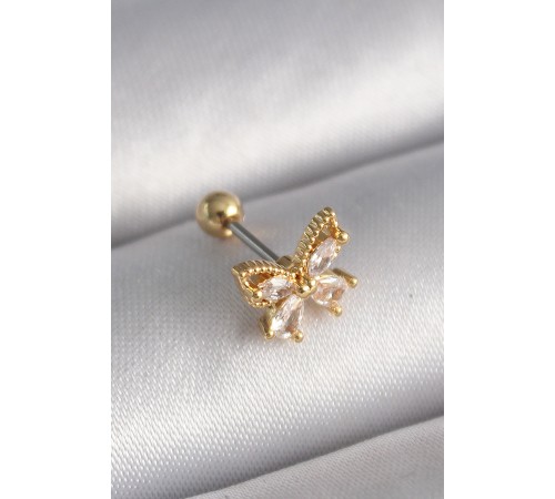 316L Çelik Gold Renk Zirkon Taşlı Kelebek Tragus Piercing - TJ-PR1232 316L Çelik Gold Renk Zirkon Taşlı Kelebek Tragus Piercing - TJ-PR1232