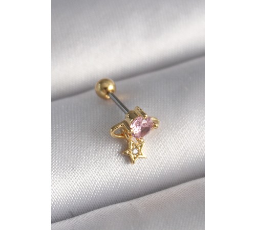 316L Çelik Gold Renk Pembe Zirkon Taşlı Sallantı Yıldız Detay Tragus Piercing - TJ-PR1236 316L Çelik Gold Renk Pembe Zirkon Taşlı Sallantı Yıldız Detay Tragus Piercing - TJ-PR1236