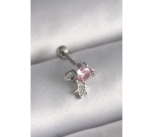 316L Çelik Gümüş Renk Pembe Zirkon Taşlı Sallantı Yıldız Detay Tragus Piercing - TJ-PR1237 316L Çelik Gümüş Renk Pembe Zirkon Taşlı Sallantı Yıldız Detay Tragus Piercing - TJ-PR1237