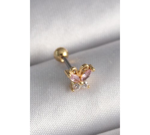 316L Çelik Gold Renk Pembe Zirkon Taşlı Kelebek Tragus Piercing - TJ-PR1240 316L Çelik Gold Renk Pembe Zirkon Taşlı Kelebek Tragus Piercing - TJ-PR1240