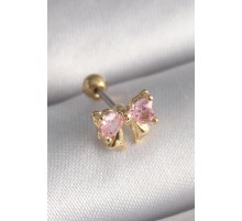 316L Çelik Gold Renk Pembe Zirkon Taşlı Fiyonk Tragus Piercing - TJ-PR1250