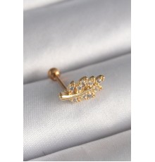 316L Çelik Gold Renk Zirkon Taşlı Dal Tragus Piercing - TJ-PR1258