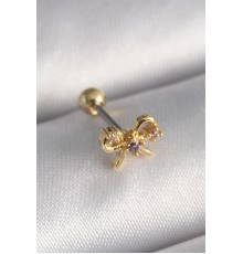 316L Çelik Gold Renk Zirkon Taşlı Kurdele Tragus Piercing - TJ-PR1264
