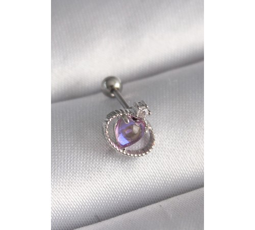 316L Çelik Gümüş Renk Mor Mineli Kalp Zirkon Taş Detay Tragus Piercing - TJ-PR1273 316L Çelik Gümüş Renk Mor Mineli Kalp Zirkon Taş Detay Tragus Piercing - TJ-PR1273
