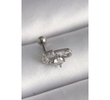 316L Çelik Gümüş Renk Zirkon Taşlı Toplu İğne Tragus Piercing - TJ-PR1275