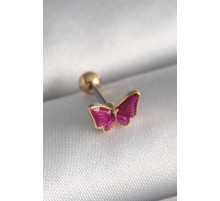 316L Çelik Gümüş Renk Pembe Kelebek Model Tragus Piercing - TJ-PR1286