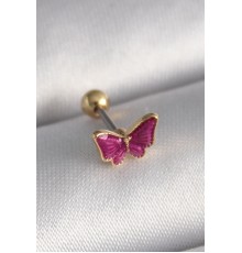 316L Çelik Gümüş Renk Pembe Kelebek Model Tragus Piercing - TJ-PR1286