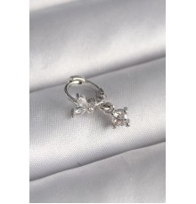 316L Çelik Gümüş Renk Zirkon Taşlı Kelebek Model Sallantı Detay Tragus Piercing - TJ-PR1299