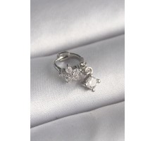 316L Çelik Gümüş Renk Zirkon Taşlı Çiçek Model Sallantı Detay Tragus Piercing - TJ-PR1311