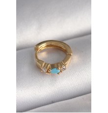 316L Çelik Gold Renk Zirkon Taşlı Mavi Taş Detay Tragus Piercing - TJ-PR1324