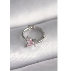 316L Çelik Gümüş Renk Pembe Zirkon Taşlı Kelebek Model Tragus Piercing - TJ-PR1331