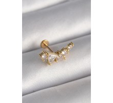 316L Çelik Gold Renk Zirkon Taşlı Tragus Piercing - TJ-PR1336