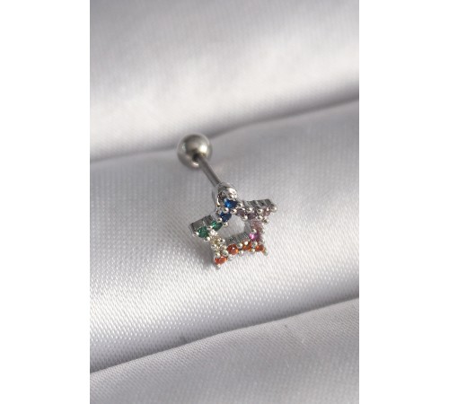 316L Çelik Gümüş Renk Renkli Zirkon Taşlı Yıldız Model Tragus Piercing - TJ-PR1355 316L Çelik Gümüş Renk Renkli Zirkon Taşlı Yıldız Model Tragus Piercing - TJ-PR1355