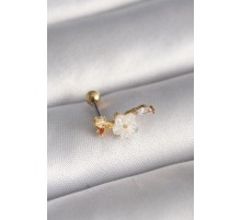 316L Çelik Gold Renk Zirkon Taş Detaylı Beyaz Çiçek Model Tragus Piercing - TJ-PR1356
