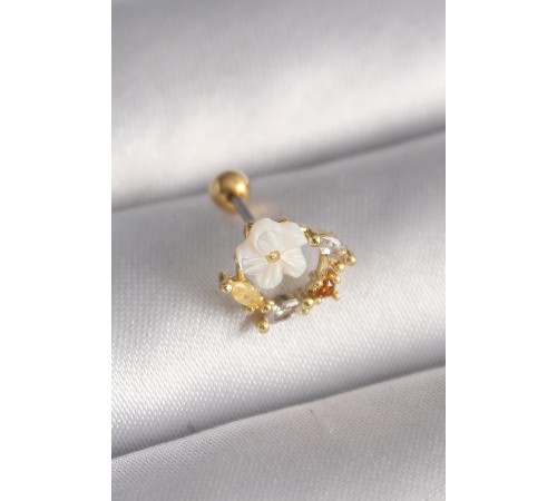 316L Çelik Gold Renk Zirkon Taş Detay Beyaz Çiçek Model Tragus Piercing - TJ-PR1358 316L Çelik Gold Renk Zirkon Taş Detay Beyaz Çiçek Model Tragus Piercing - TJ-PR1358