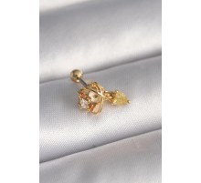 316L Çelik Gold Renk Zirkon Taşlı Sallantı Kalp Detay Tragus Piercing - TJ-PR1360