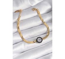 316L Çelik Gold Renk Zirkon Taşlı İtalyan Zincir Model Kadın Bileklik - TJ-BB6478