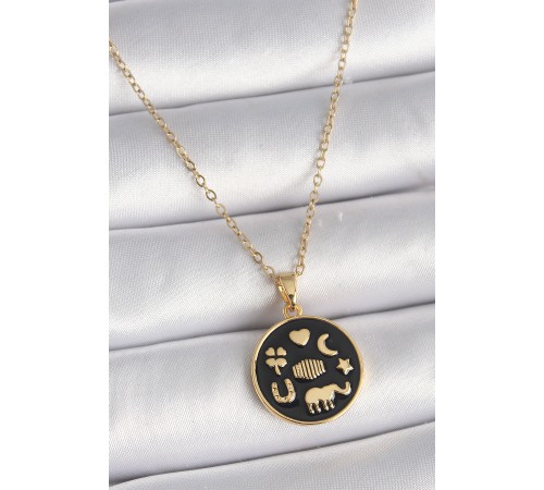 316L Çelik Gold Renk Siyah Şans Kolyesi - TJ-BKO9547 316L Çelik Gold Renk Siyah Şans Kolyesi - TJ-BKO9547