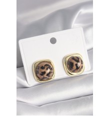 Pirinç Gold Renk Kare Kaplan Desen Kadın Küpe - TJ-BKP9724