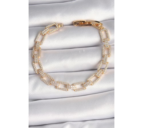 Pirinç Gold Renk Zirkon Taşlı Zincir Model VIP Seri Kadın Bileklik - TJ-BB6492 Pirinç Gold Renk Zirkon Taşlı Zincir Model VIP Seri Kadın Bileklik - TJ-BB6492