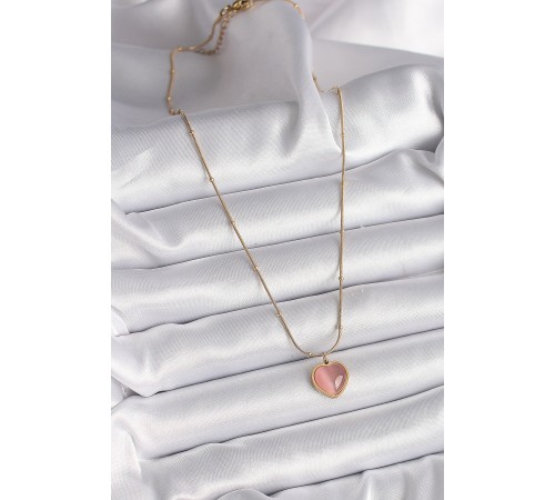316L Çelik Gold Renk Pembe Kedi Gözü Sedefli Kalp Model Kadın Kolye - TJ-BKO9553 316L Çelik Gold Renk Pembe Kedi Gözü Sedefli Kalp Model Kadın Kolye - TJ-BKO9553