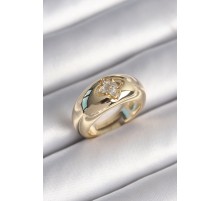 Pirinç Gold Renk Zirkon Taşlı Çiçek İşleme Kadın Yüzük - TJ-BYK3426
