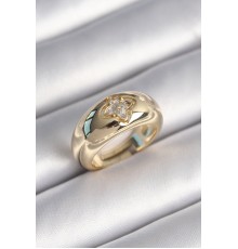 Pirinç Gold Renk Zirkon Taşlı Çiçek İşleme Kadın Yüzük - TJ-BYK3426