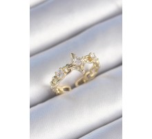 Pirinç Gold Renk Zirkon Taşlı Kutup Yıldızı Zincir Kordon Model Kadın Yüzük - TJ-BYK3434