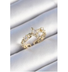 Pirinç Gold Renk Zirkon Taşlı Kutup Yıldızı Zincir Kordon Model Kadın Yüzük - TJ-BYK3434