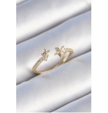 Pirinç Gold Renk Zirkon Taş Detay Yıldız Model Kadın Yüzük - TJ-BYK3446