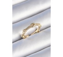 Pirinç Gold Renk Zirkon Taşlı Düğüm Model Kadın Yüzük - TJ-BYK3454