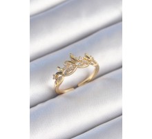 Pirinç Gold Renk Zirkon Taşlı Kelebek Model Kadın Yüzük - TJ-BYK3458