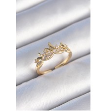 Pirinç Gold Renk Zirkon Taşlı Kelebek Model Kadın Yüzük - TJ-BYK3458